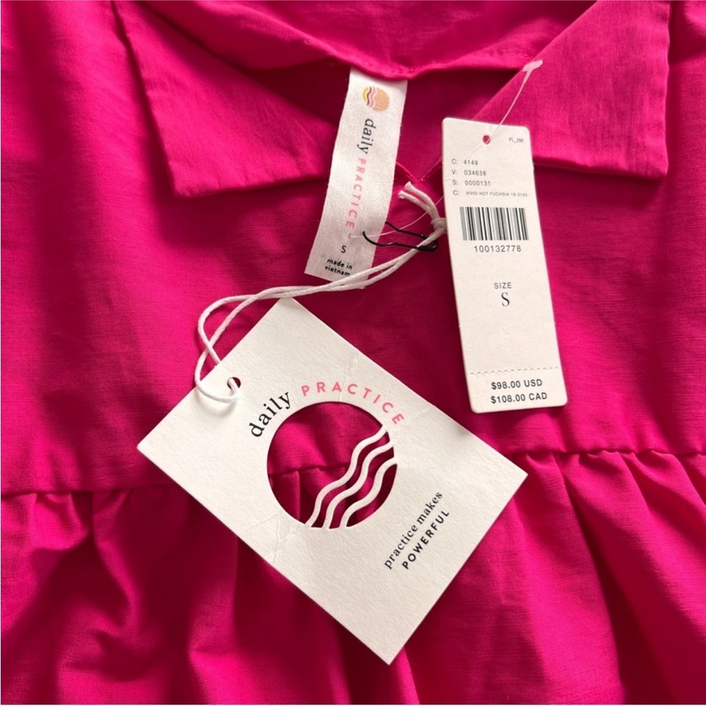 NWT ANTHROPOLOGIE/Daily Practice Vibrant Pink Sleeveless Babydoll Dress SZ S - Picture 2 of 6